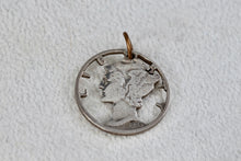 Load image into Gallery viewer, Handmade 1940&#39;s Silver American Mercury Dime 10 Cents Detailed Carved Pendant
