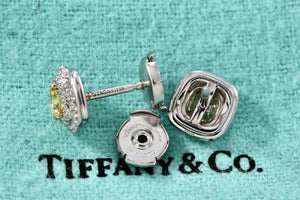 Tiffany & Co. 18Kt. White Gold Platinum Soleste Cushion Cut Diamond Earrings