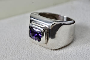 Sterling Silver Rectangle Purple Amethyst Square Dome Ring Size 6.5 Signed
