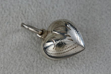 Load image into Gallery viewer, Sterling Silver Etched Carving Puffy Floating Heart Charm Pendant Signed
