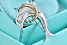 Load image into Gallery viewer, Tiffany &amp; Co. Sterling Silver Dolphin 18Kt. Gold Hoop Ring 43mm Brooch Pin
