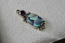 Load image into Gallery viewer, Sterling Silver Purple Amethyst Hinge Large Oval Abalone Shell Handmade Pendant
