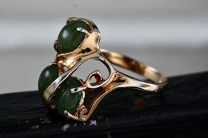 Sterling Silver Vermeil SS Green Oval Jade Multi Stones Melt Wrap Ring Size 7
