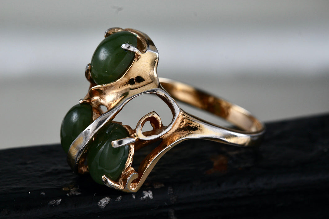 Sterling Silver Vermeil SS Green Oval Jade Multi Stones Melt Wrap Ring Size 7