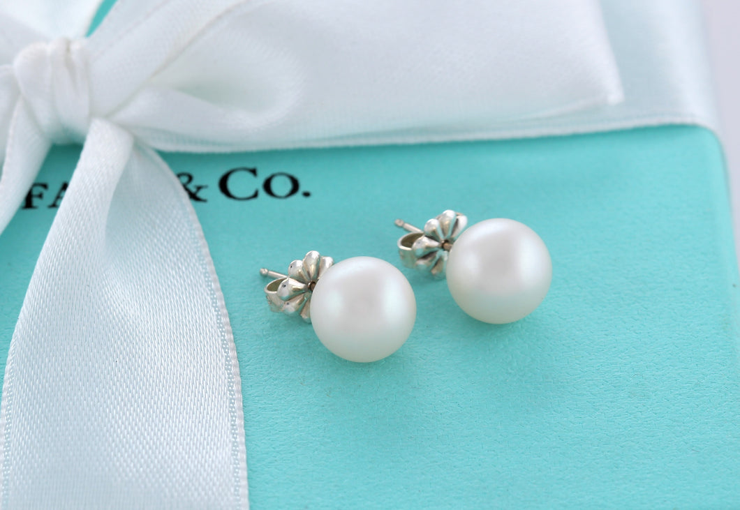 Tiffany & Co. Silver 8mm Pearl Stud Earrings