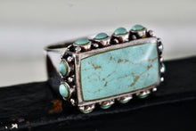 Load image into Gallery viewer, Native American Silver Large Rectangle Turquoise Bead Statement Signed Ring Size 6
