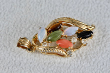 Load image into Gallery viewer, Gold Tone Multi-Gemstone Leaf Charm Pendant
