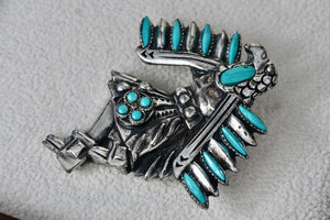 Sancrest Silver Dancing Native American Eagle Indian Warrior Faux Turquoise Bolo Tie