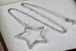 Sterling Silver Star CZ Diamond Pendant 18" Necklace