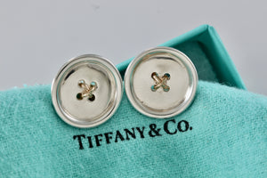 Tiffany & Co. Vintage 14Kt. Gold & Silver Button Clip-On Earrings