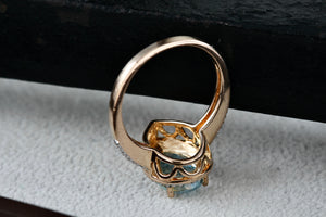 Vermeil Sterling Silver Teardrop Aquamarine CZ Diamonds Ring Size 7 Signed