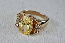 Load image into Gallery viewer, Sterling Silver Vermeil CZ Diamond Scroll Oval Citrine Cocktail Ring Size 8
