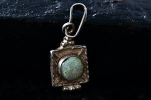 Sterling Silver Opal Bead Square Charm Pendant