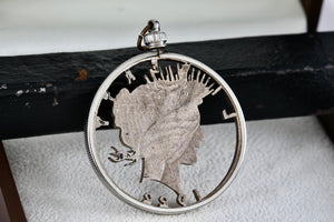 Silver Handmade 1922 American Morgan Dollar Detailed Carved Pendant