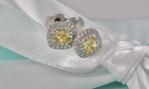 Tiffany & Co. 18Kt. White Gold Platinum Soleste Cushion Cut Diamond Earrings