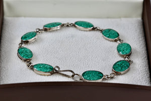 Silver Handmade Chipped Turquoise Acrylic Oval Link 7. 5" Bracelet