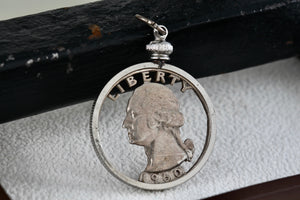 Handmade 1960 Silver American Quarter Detailed Carved Pendant