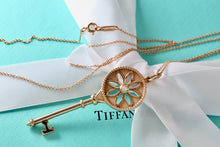 Load image into Gallery viewer, Tiffany &amp; Co. 18Kt. Rose Gold Diamond Daisy Large Key 2.25&quot; Pendant Necklace
