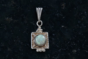 Sterling Silver Opal Bead Square Charm Pendant