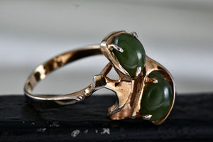 Sterling Silver Vermeil SS Green Oval Jade Multi Stones Melt Wrap Ring Size 7