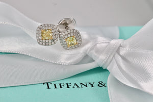 Tiffany & Co. 18Kt. White Gold Platinum Soleste Cushion Cut Diamond Earrings