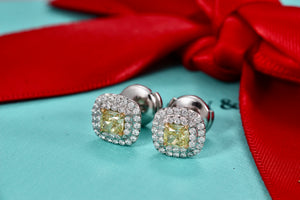 Tiffany & Co. 18Kt. White Gold Platinum Soleste Cushion Cut Diamond Earrings