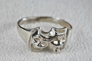 Sterling Silver Happy-Tragedy Two-Faced Masks Band Ring Size 7