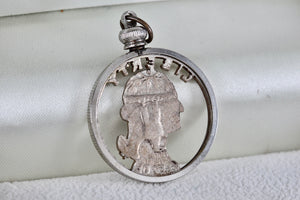 Handmade 1960 Silver American Quarter Detailed Carved Pendant