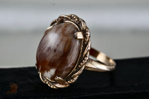 Vintage Handmade Sterling Silver 10KT. Gold Filled Oval Brown Agate Ring Size 7.5