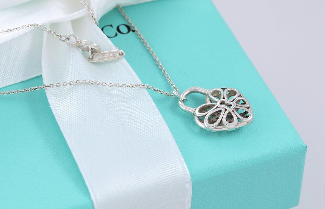 Tiffany & Co. Silver Small Filigree Keyhole Heart Necklace