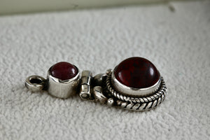 Sterling Silver Red Jasper Pink Rhodonite Double Bead Hinge Hand Made Pendant