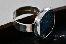 Load image into Gallery viewer, Sterling Silver Handmade Square Cracked Blue Glass Ring Size 7 Signed SR
