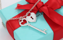 Load image into Gallery viewer, Tiffany &amp; Co. Silver Large Heart Key &amp; Large Keyhole Heart Pendant Necklace

