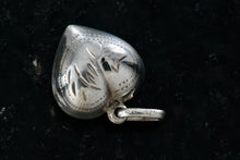 Load image into Gallery viewer, Sterling Silver Etched Carving Puffy Floating Heart Charm Pendant Signed
