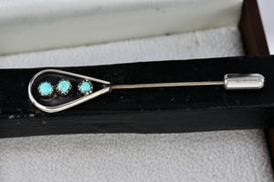 Native American Silver Three Turquoise Bead Handmade Hair Pin Brooch