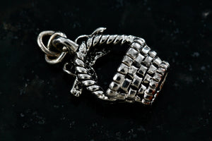 Sterling Silver Ribbon Bow Picnic Basket Charm Pendant