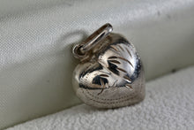 Load image into Gallery viewer, Sterling Silver Etched Carving Puffy Floating Heart Charm Pendant Signed
