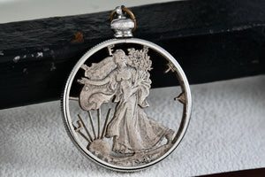 Handmade 1941 American Liberty Half Dollar Detailed Carved Pendant