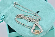 Load image into Gallery viewer, Tiffany &amp; Co. Silver &amp; 18K Gold Side Ribbon Bow Heart Pendant 16&quot; Necklace
