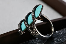 Load image into Gallery viewer, Sterling Silver Rhinestone Wrapped Turquoise Bar Ring Size 7
