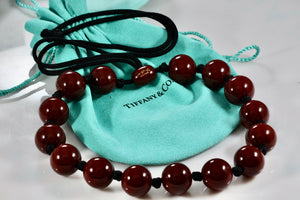 Tiffany & Co. Elsa Peretti Large Red Lacquer Beaded Silk Cord Necklace