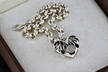 Load image into Gallery viewer, Harley Davidson Motorcycle Sterling Silver Heart Charm 6mm Link 7. 5&quot; Bracelet
