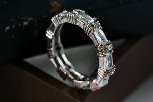 Sterling Silver CZ Diamond Emerald Cut Eternity Band Ring Size 7