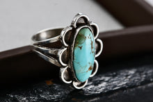 Load image into Gallery viewer, Sterling Silver Native American Long Turquoise Oval Handmade Ring Size 6.5
