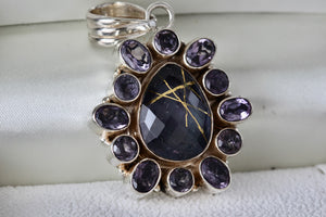 Sterling Silver Purple Gemstone Heavy Medallion Handmade Pendant