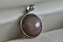 Load image into Gallery viewer, Sterling Silver Round Circle Pink Gray Moon Stone Charm Pendant
