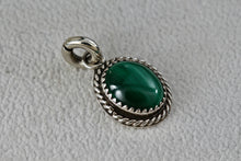 Load image into Gallery viewer, Sterling Silver Small Oval Malachite Handmade Pendant Signed MRB
