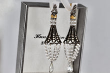 Load image into Gallery viewer, Sevan Bicakci 18Kt. Oxidized Gold Platinum Diamond Pearl Chandelier Drop Great Gatsby Earrings
