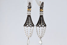 Load image into Gallery viewer, Sevan Bicakci 18Kt. Oxidized Gold Platinum Diamond Pearl Chandelier Drop Great Gatsby Earrings
