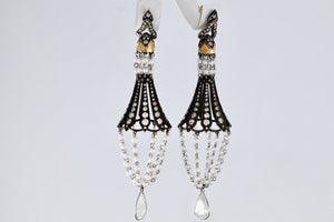 Sevan Bicakci 18Kt. Oxidized Gold Platinum Diamond Pearl Chandelier Drop Great Gatsby Earrings